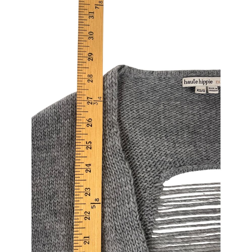 Haute Hippie Nude Merino Wool Distressed Back Cardigan Gray Boho Luxury - XS/S - Picture 8 of 9
